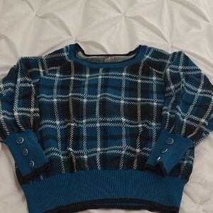 New York & Company Teal and Black Plaid Sweater